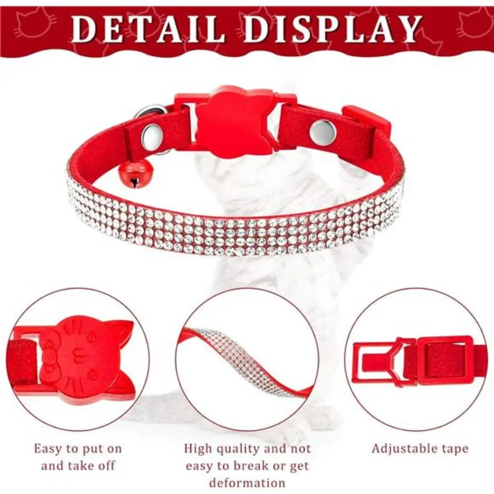 4 Pcs Rhinestone Cat Collar Heart Bling